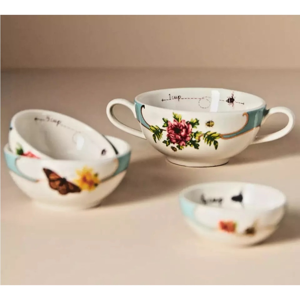 ANTHROPOLOGIE SET OF 4 LOU ROTA MOTHER NATURE MEASURING CUPS BUTTERFLY BIRDS - Picture 7 of 7
